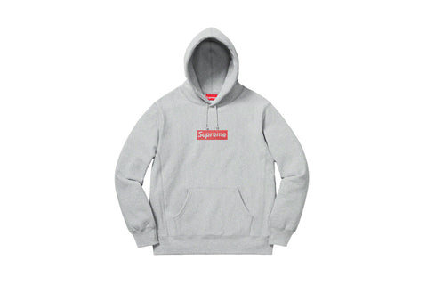 Supreme Swarovski Box Logo Hooded Sweatshirt Heather Grey