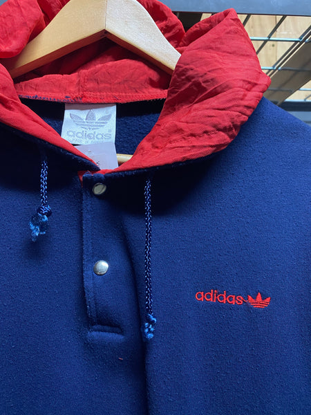 Vintage Adidas Snap Button Hooded Pullover Sz Large